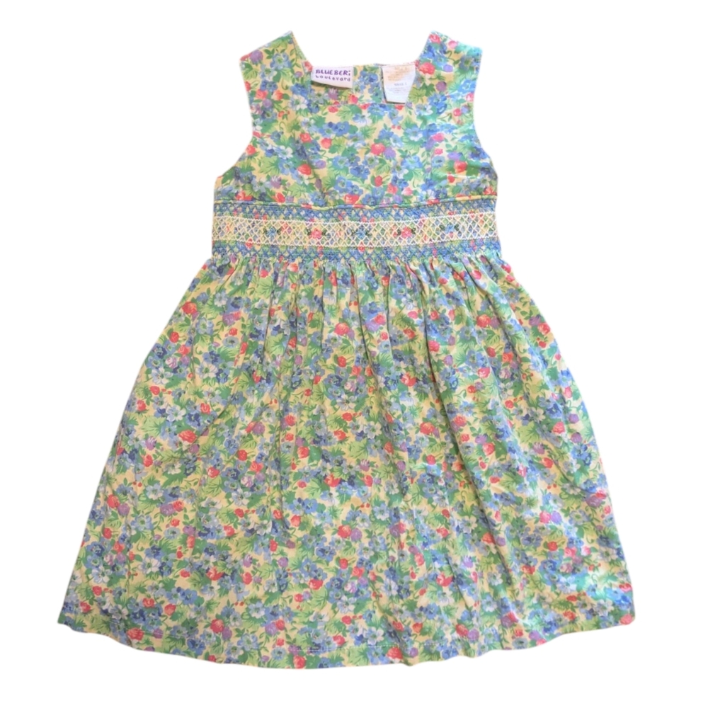 Vintage Blueberi Boulevard Size 5 Floral Kids Dress - Multicolor